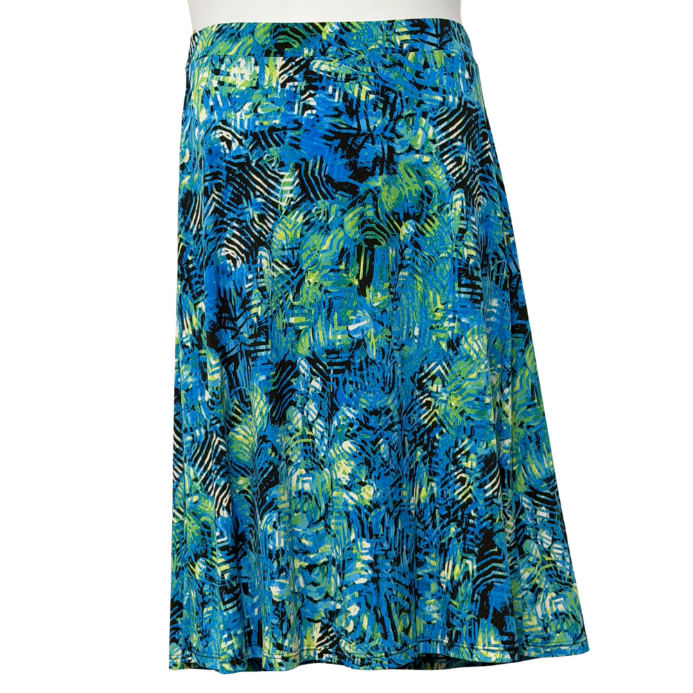 Jones Studio Sz M Pull-On Midi Skirt 28"L Abstract Tropical Acetate Knit Travel